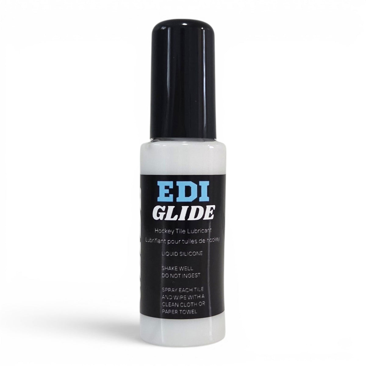Front view of Everyday Ice GLIDE liquid silicone hockey tile lubricant spray bottle for reducing friction on dryland shooting surfaces