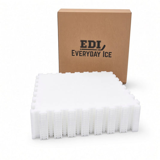 Everyday Ice dryland hockey training tiles stacked in front of product box